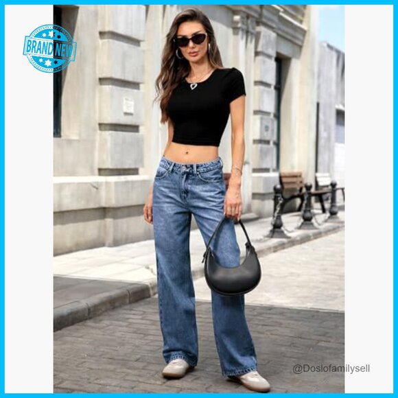 Low Rise Baggy Jeans Stretchy Y2K Wide Leg Boyfriend Straight Denim Pants - Picture 5 of 7